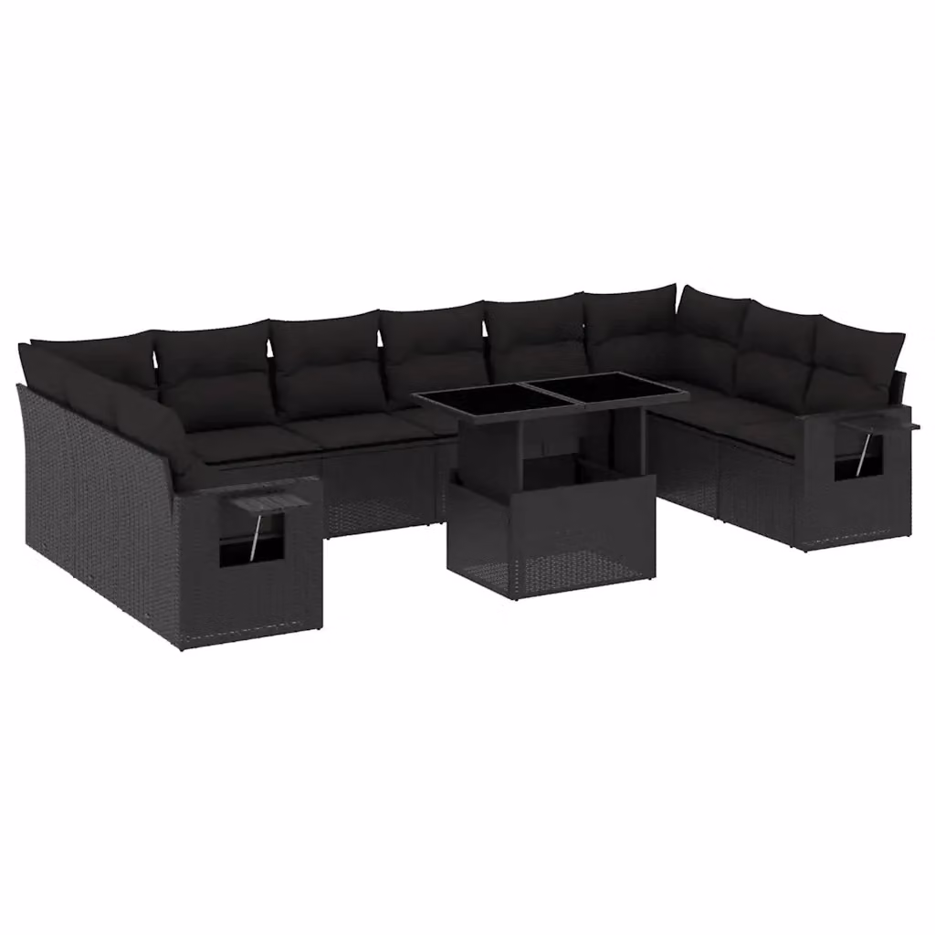 vidaXL Set Divani da Giardino 11 pz a Forma a L con Cuscini Nero – 2
