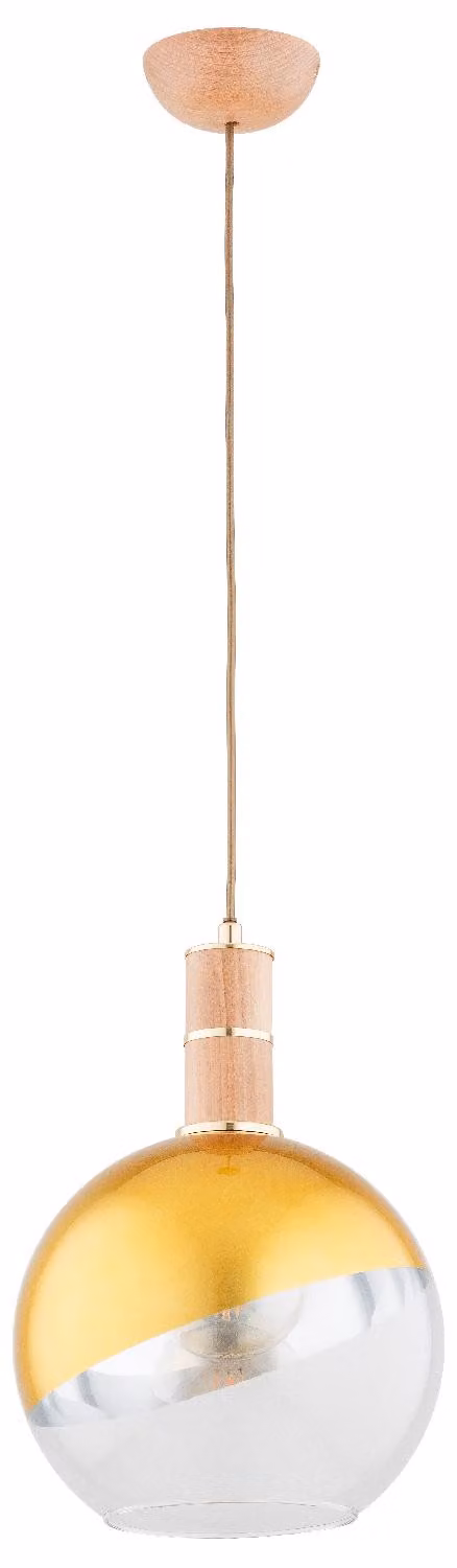 Lampada a sospensione LIVO in legno chiaro, oro e trasparente, 1xE27x15W, legno, dimensioni: 95x25x25 cm, IP20, Alfa