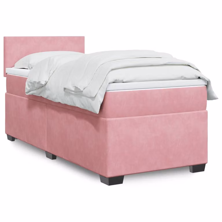 vidaXL Giroletto a Molle con Materasso in Velluto Rosa e Bianco, L/P/H: 90 x 190 cm