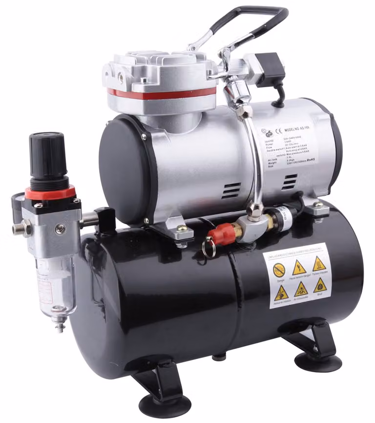 Compressore per aerografo, modello Mini: serbatoio da 3 litri, potenza di 125 watt, materiale: rame, colore: nero