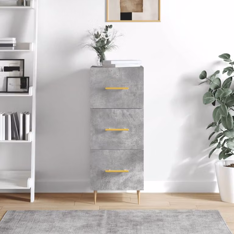 Credenza moderna vidaXL in legno e metallo, Grigio, L 34,5 cm x P 34 cm x H 90 cm