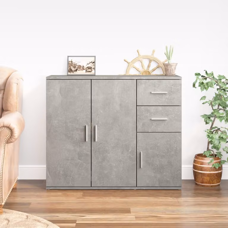 Credenza vidaXL in legno multistrato e MDF, colore grigio cemento, L 91 cm x P 29,5 cm x H 75 cm