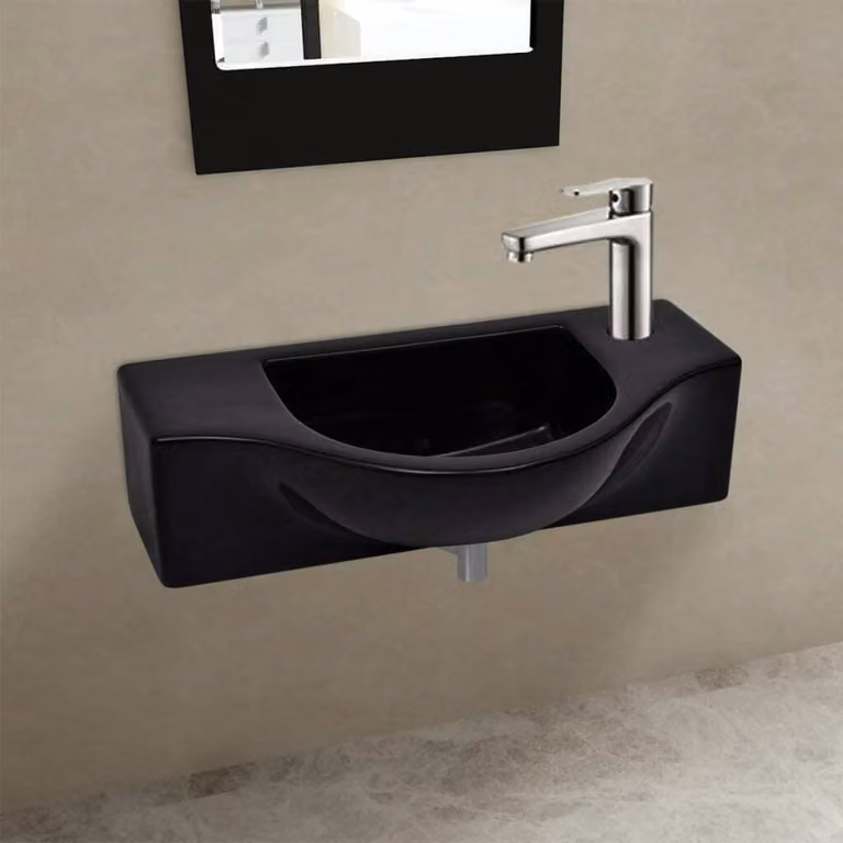 Lavabo in Vetroceramica con foro per rubinetto nero