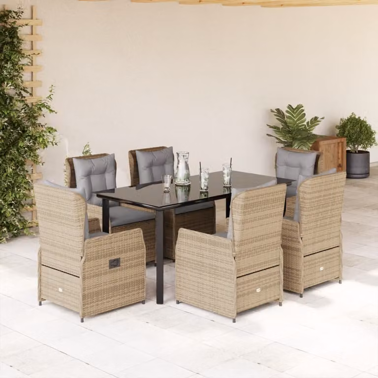 Maison Exclusive - Set da Pranzo da Giardino 7 pz con Cuscini Beige in Polyrattan