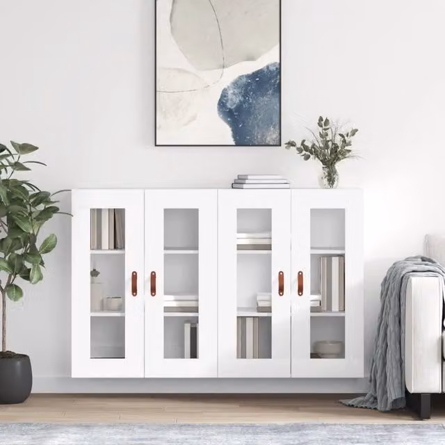 Set di 2 armadietti da parete vidaXL bianchi con ante in vetro e ripiani interni per bagno in stile moderno