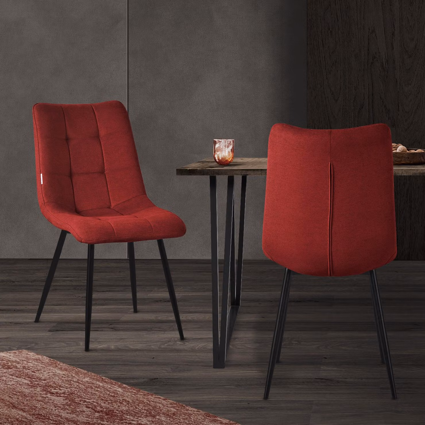 ML-Design set di 2 sedie da sala da pranzo rosse, sedie da soggiorno con rivestimento in tessuto e gambe in metallo, sedie da cucina con schienale