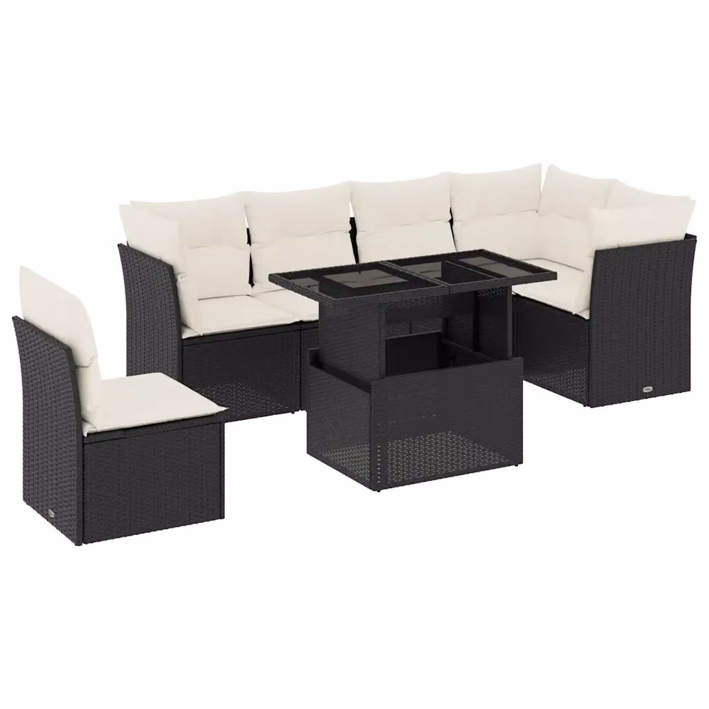 Set Divani da Giardino vidaXL a Forma di L con Cuscini e Tavolino, Polyrattan Nero e Struttura in Acciaio – 2