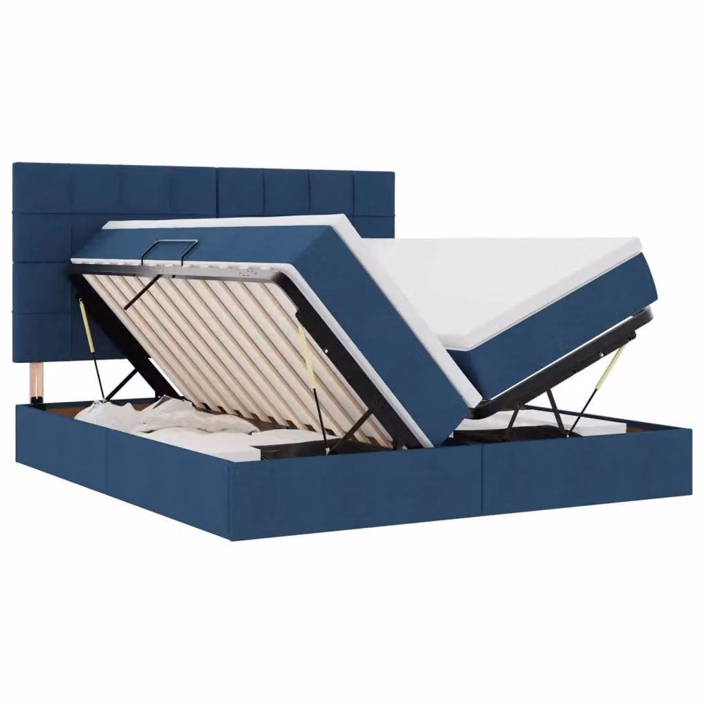 Letto con Contenitore Moderno vidaXL in Tessuto Blu con Testiera L 200 x P 200 x H 280 cm – 2