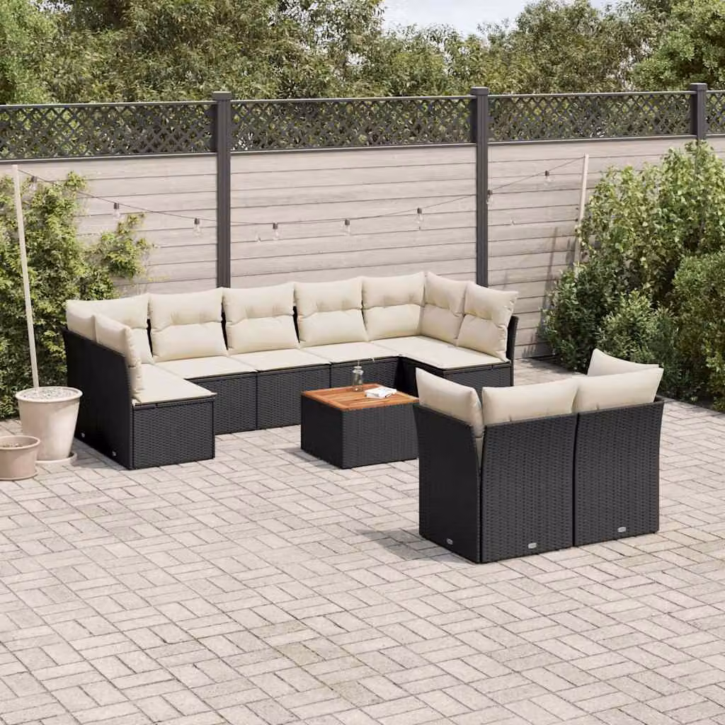 Set di divani da giardino vidaXL in polyrattan nero con cuscini e tavolino da esterno – 1