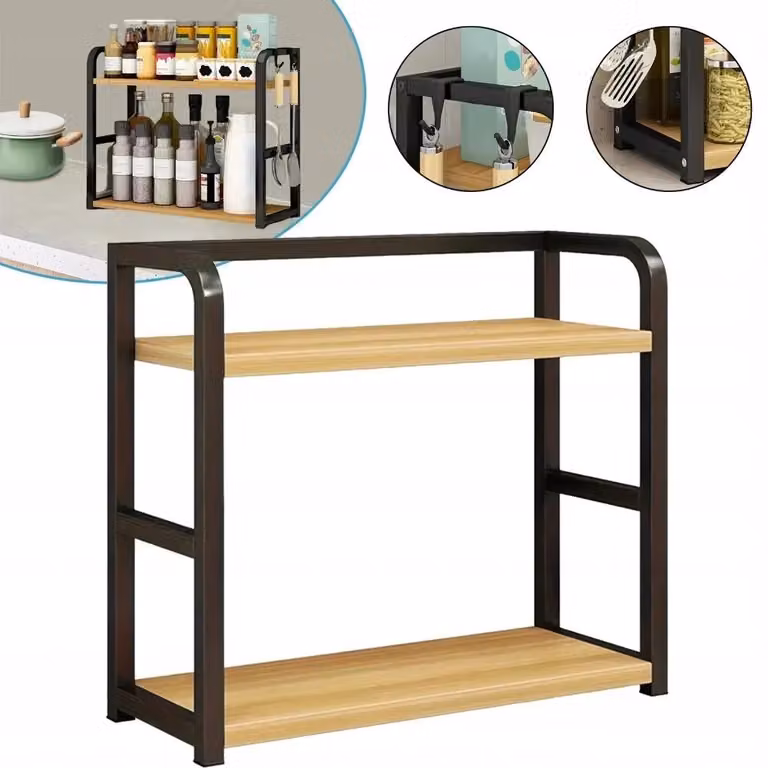 Scaffale per spezie a 2 livelli - Organizzatore da cucina autoportante - Acciaio - Adatto per piani di lavoro, uffici e soggiorni - Versatile