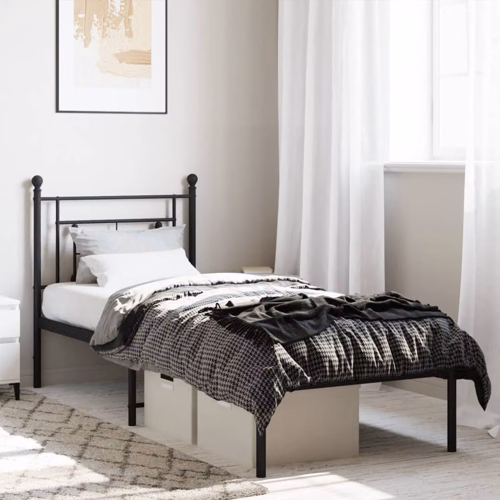 vidaXL Giroletto con Testiera in Metallo Nero L: 190 cm, P: 80 cm, H: 97 cm