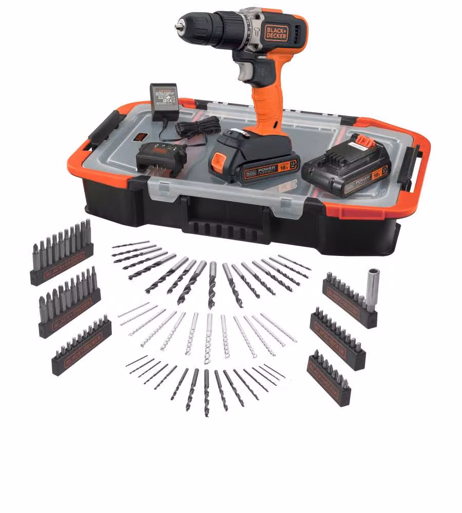 Black+Decker Trapano Avvitatore Percussione 18V con 100 Accessori e Valigetta