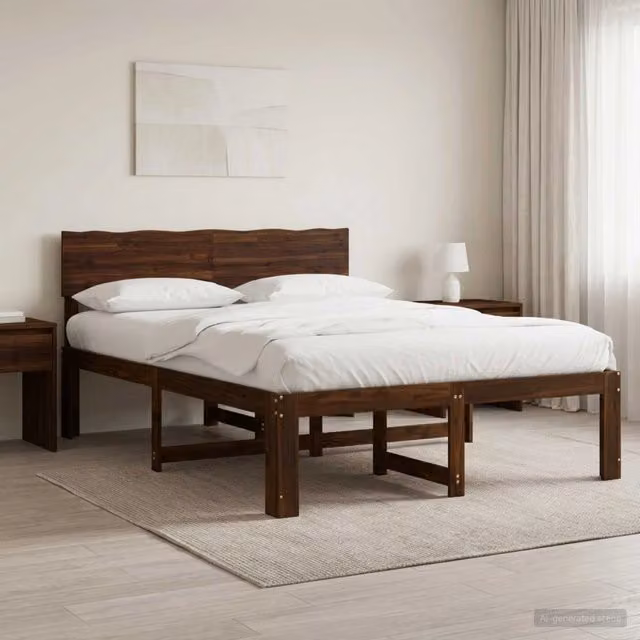 Letto matrimoniale in legno di acacia vidaXL Marrone, L/P/H: 140 x 190 x 91 cm