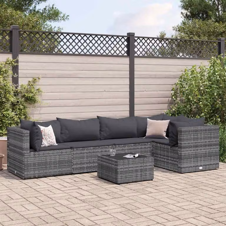 vidaXL Set Divani da Giardino 6 pz a Forma a L con Tavolino e Cuscini, Polyrattan e Metallo, Grigio Antracite