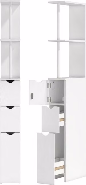 Colonna Mobile Salvaspazio per Bagno HOMCOM con Armadietto, Ripiani e Cassetti, Bianco, L/P/H: 33 x 15 x 136.8 cm