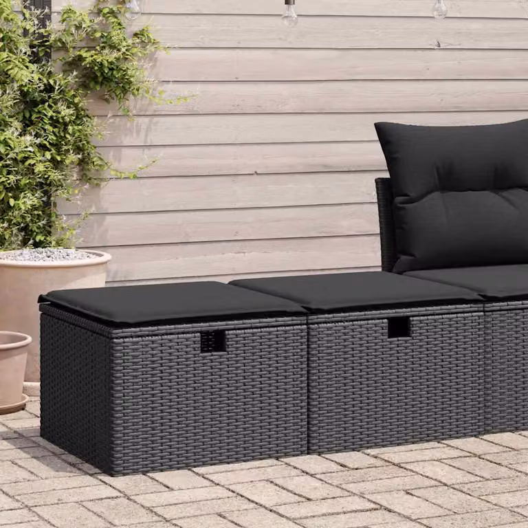 Set di 2 divani da giardino vidaXL in polyrattan e legno di acacia con cuscini, colore nero