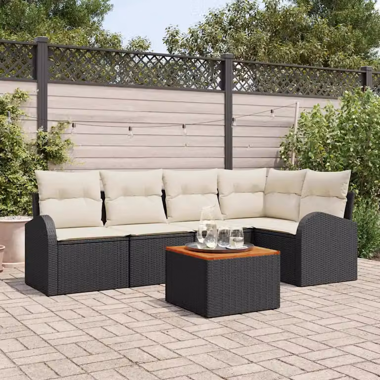 Set Divano da Giardino vidaXL a Forma di L in Polyrattan Nero con Cuscini e Tavolino da Esterno