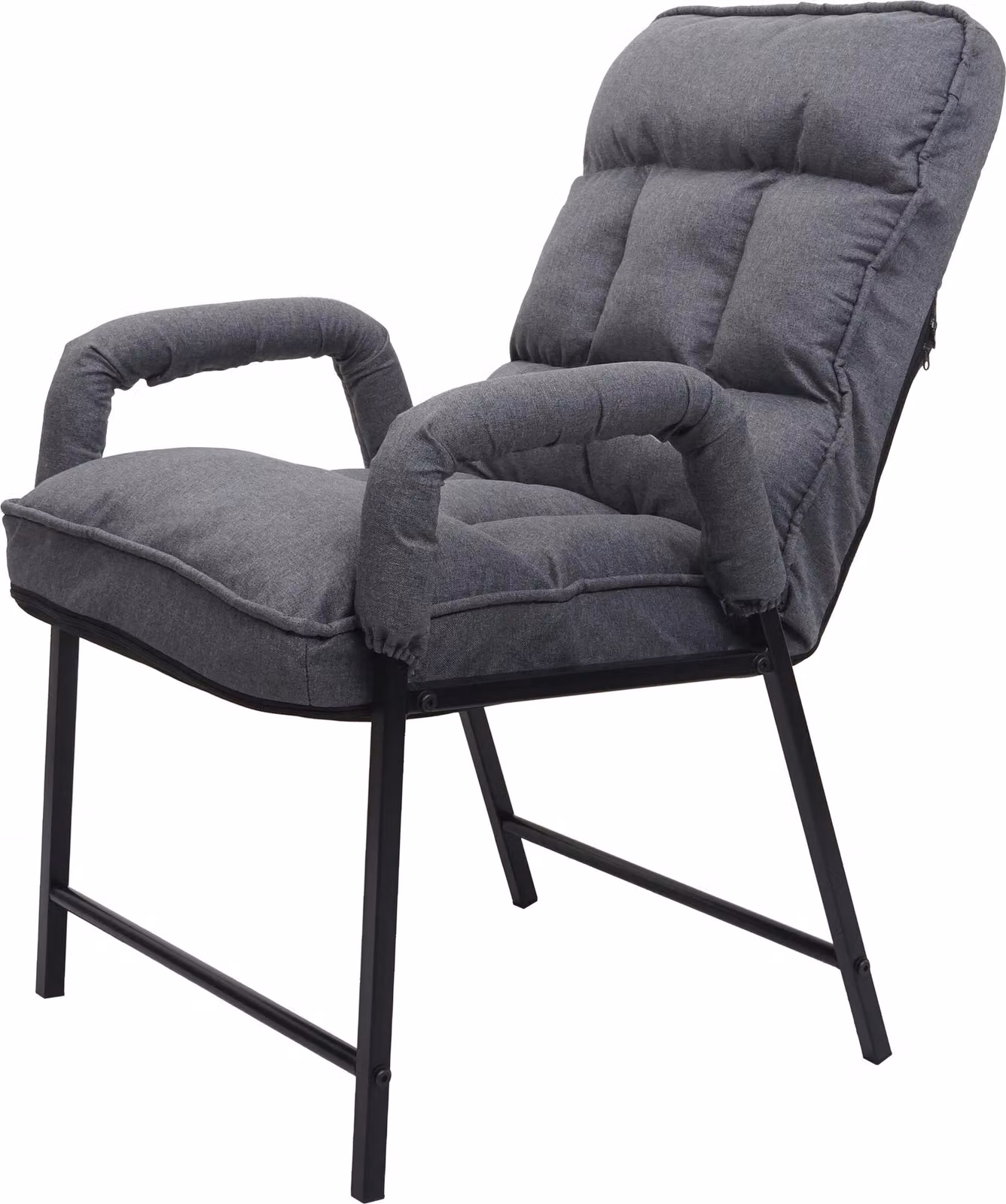 Sedia da pranzo HWC-K40, sedia imbottita, portata 160 kg schienale regolabile metallo ~ tessuto/tessuto grigio scuro