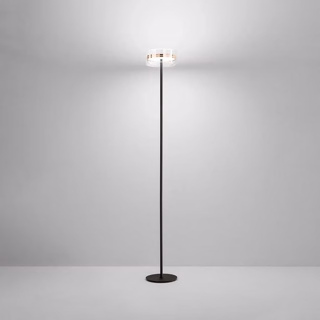 Piantana Contemporanea Aere Metallo Oro Rosa Vetro Nero Led 20W 3000K
