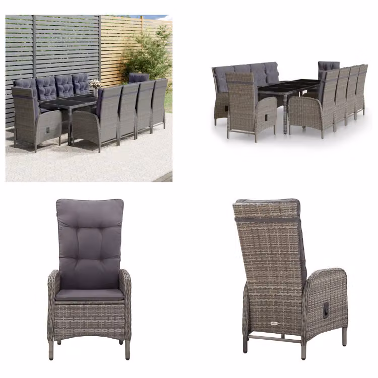 vidaXL set da pranzo da giardino 11 pezzi in rattan grigio - Set da pranzo da giardino - Set da pranzo da giardino - Set da pranzo in rattan - Set da pranzo da esterno