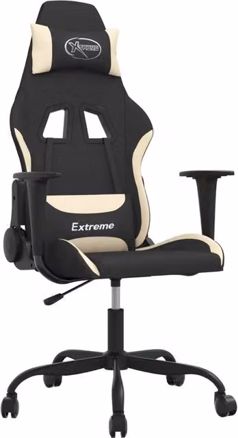 Sedia da Gaming Sportiva in Tessuto Nero e Bianco con Poggiatesta e Ruote per Adulti