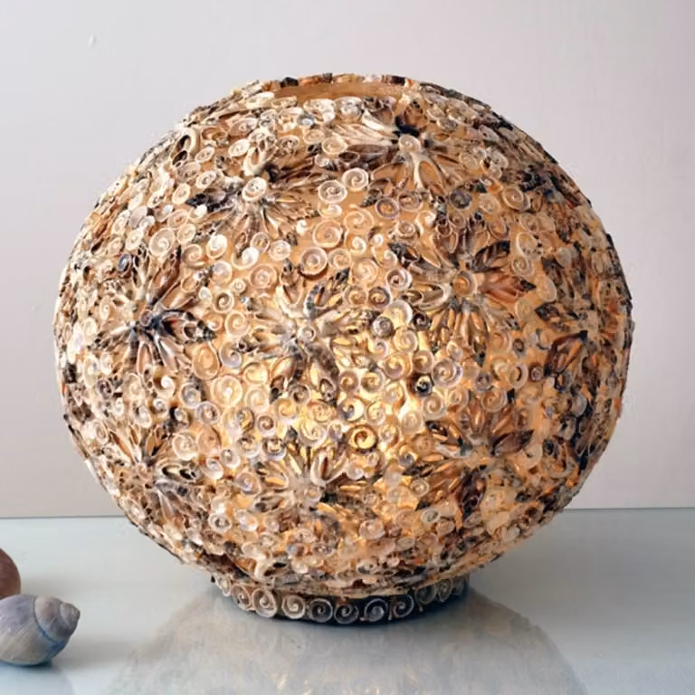 Holländer Lampada da tavolo MUSCHELBALL, Crema / Ambra, Soggiorno / Sala da pranzo, Plastica, Moderno, Lampada da tavolo