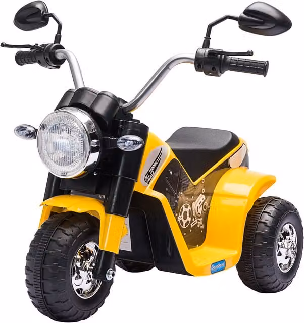 Moto Elettrica per Bambini HOMCOM a 3 Ruote con Luci e Suoni, Batteria Ricaricabile 6V, Gialla