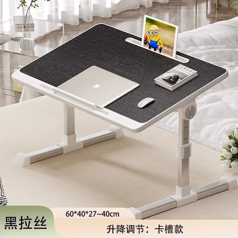 Tavolino per laptop - Tavolino da letto pieghevole - Porta USB - Con cassetto - Rettangolare - Struttura in metallo - Grigio chiaro