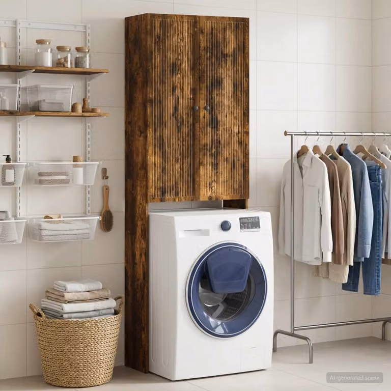 Mobile bagno vidaXL EDE Rovere Fumo con ante a battente, L: 66 cm, P: 25,5 cm, H: 190 cm