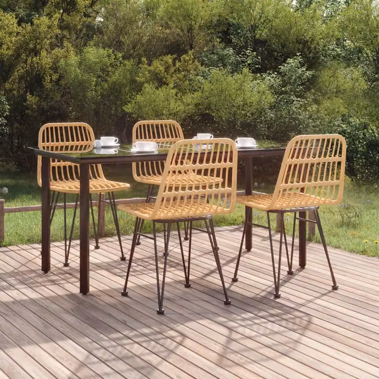 Set da pranzo da giardino vidaXL in 5 pezzi in polyrattan con piano in vetro, colore marrone e nero
