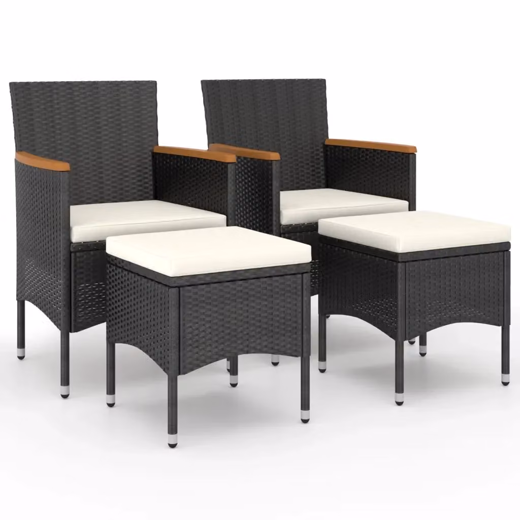 Set di sedie e sgabelli da giardino vidaXL in polyrattan nero con cuscini in tessuto e braccioli – 2