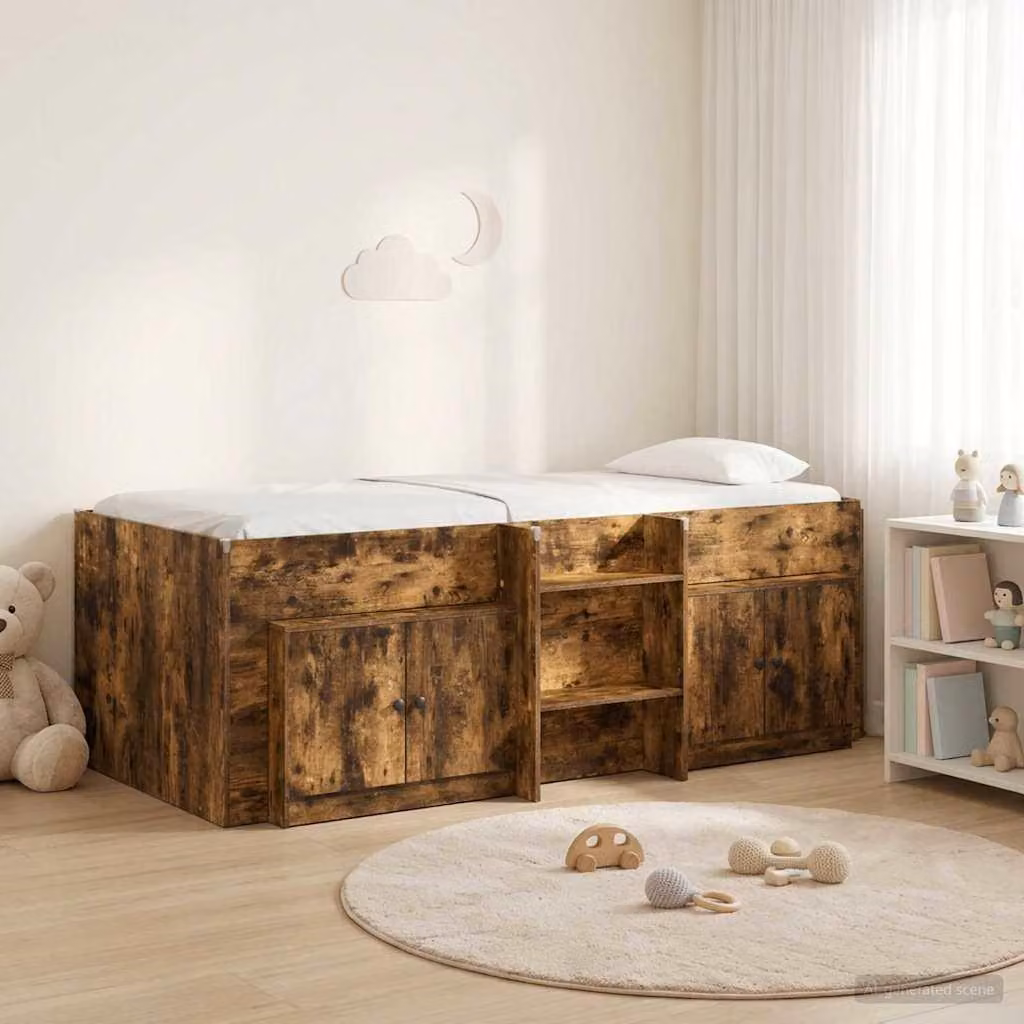 Maison Exclusive - Struttura letto a soppalco con armadio dotato di ante, in legno di quercia affumicata