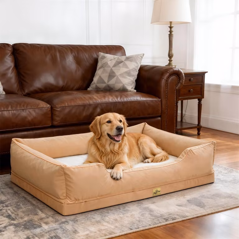 Letto per cani WISFOR, divano per cani, cuscino per cani, bordi rialzati, impermeabile e lavabile, rivestimento rimovibile. Taglia 3XL: 127 x 94 x 24 cm, color beige