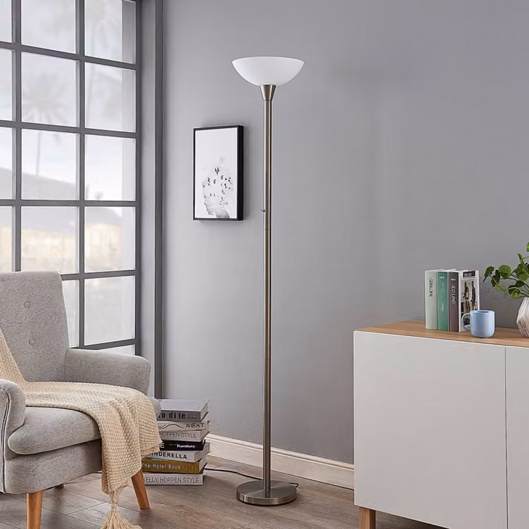 Lampada da terra con luce lettura Ignacia Lindby, Alluminio / Grigio / Zincato, Soggiorno / Sala da pranzo, Metallo, Moderno, Lampada da terra