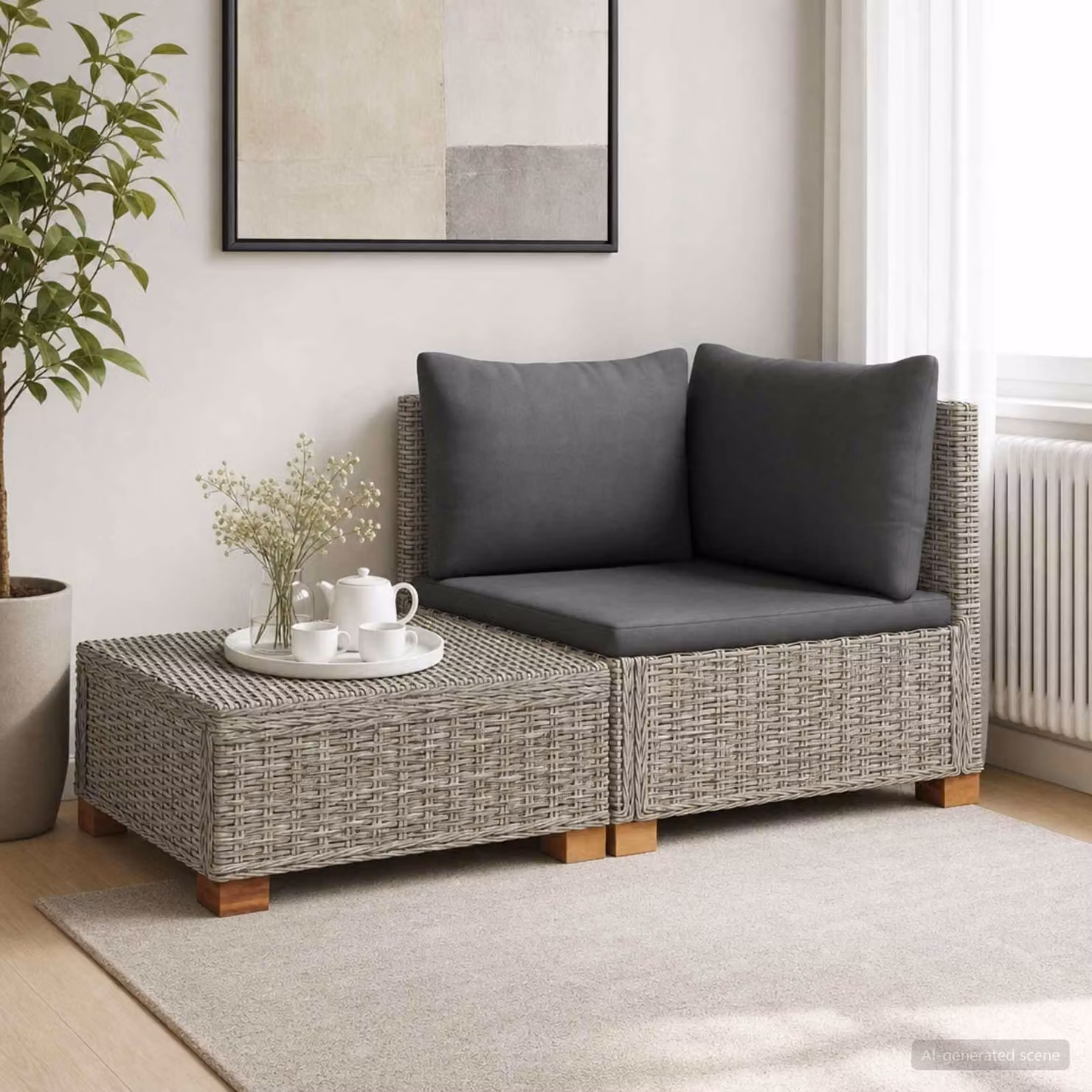 Maison Exclusive - Set da salotto in rattan naturale, composto da 2 pezzi, con cuscini, colore grigio Kubu