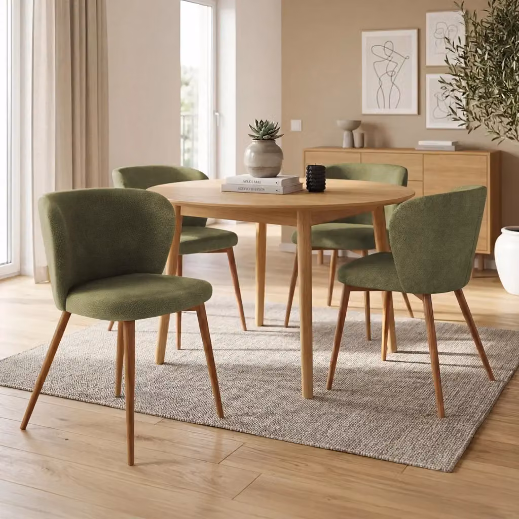 Set di 4 sedie da pranzo PAULIE IDMarket in tessuto ciniglia verde con gambe in noce – 2