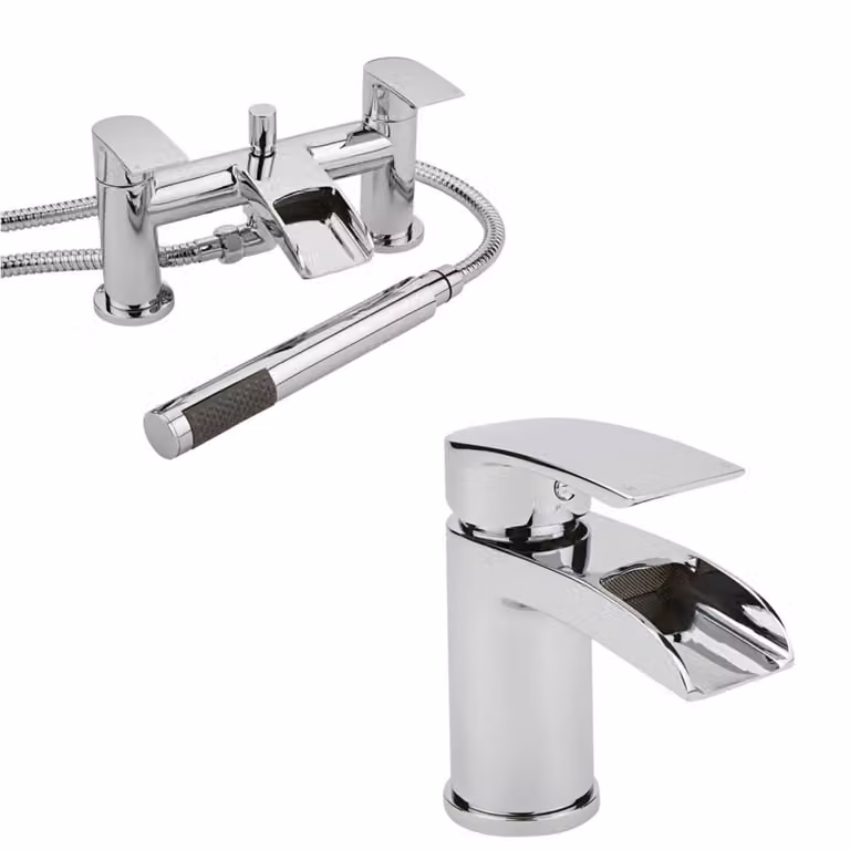 Set Rubinetti Cascata Lavabo + Rubinetto Vasca Kit Doccia