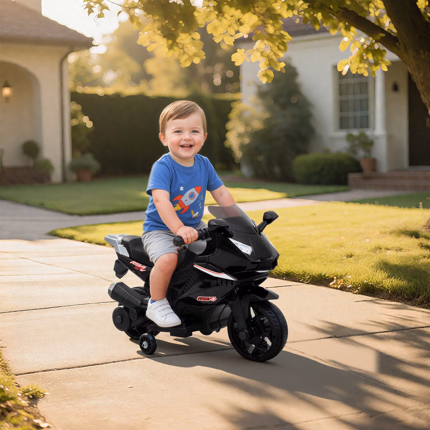 Moto elettrica per bambini AIYAPLAY con fari, clacson e funzione musicale, colore nero – 2