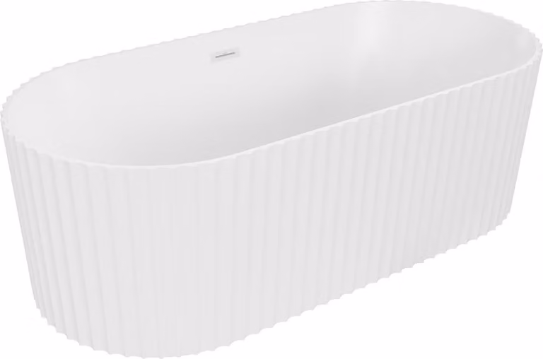 Mexen Paola vasca da bagno autoportante scanalata 150 x 75 cm, bianco opaco, troppopieno bianco - 52721507501-20