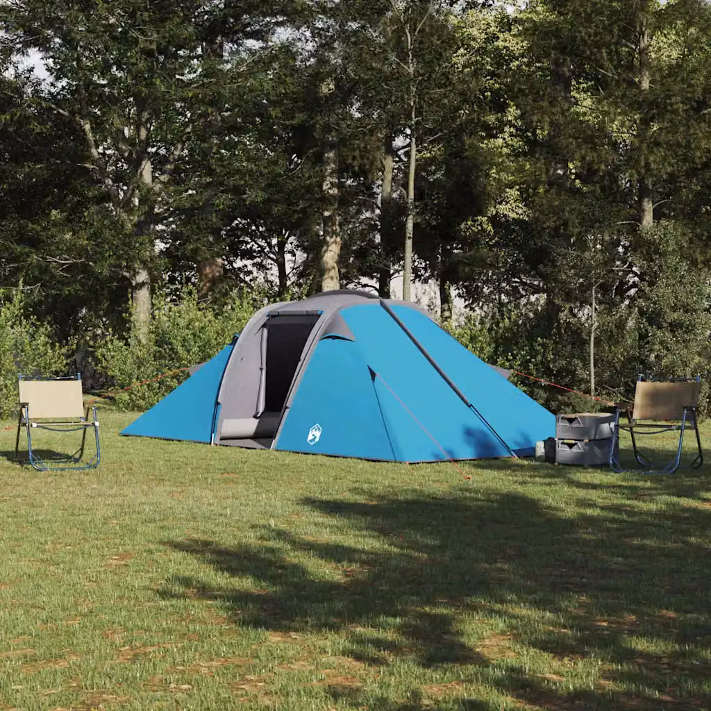 Tenda tunnel vidaXL per 4 persone in taffetà blu impermeabile