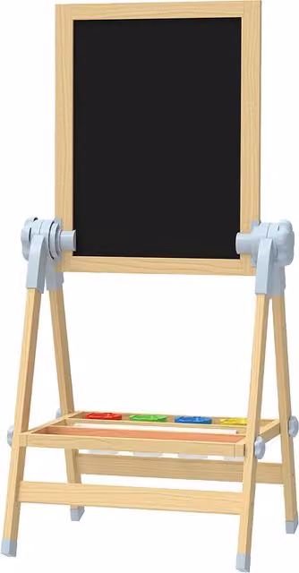 Cavalletto per bambini AIYAPLAY in legno marrone con doppia lavagna magnetica per gesso e pennarelli e rotolo di carta