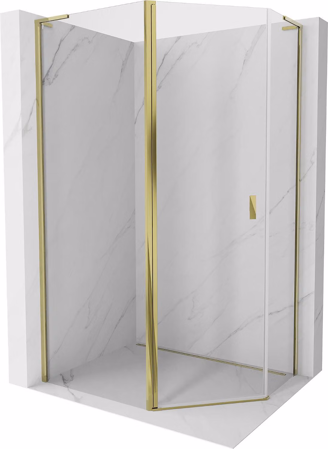 Mexen Mist L cabina doccia pentagonale asimmetrica battente 100 x 80 cm, trasparente, oro - 8A8L-100-080-50-00