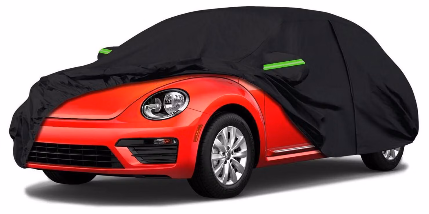 Copertura per auto, tipo garage completo, per Volkswagen Beetle dal 1998 al 2022, colore nero, adatta a tutte le condizioni atmosferiche, riflettente e resistente al vento