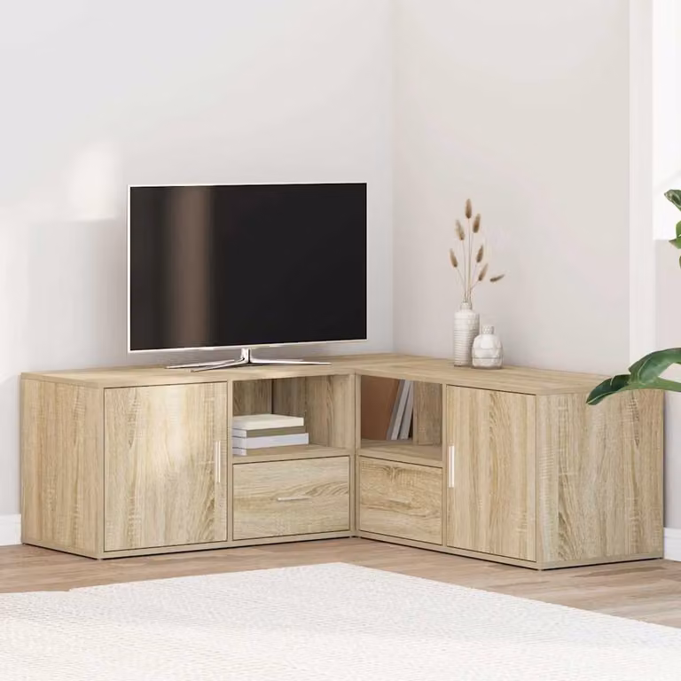 Mobile angolare vidaXL in rovere sonoma marrone con ruote e ripiani, L 200 x P 40 x H 45 cm