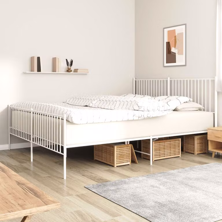 vidaXL Giroletto in metallo bianco con testiera e pediera L/P/H: 200 x 200 x 90.5 cm