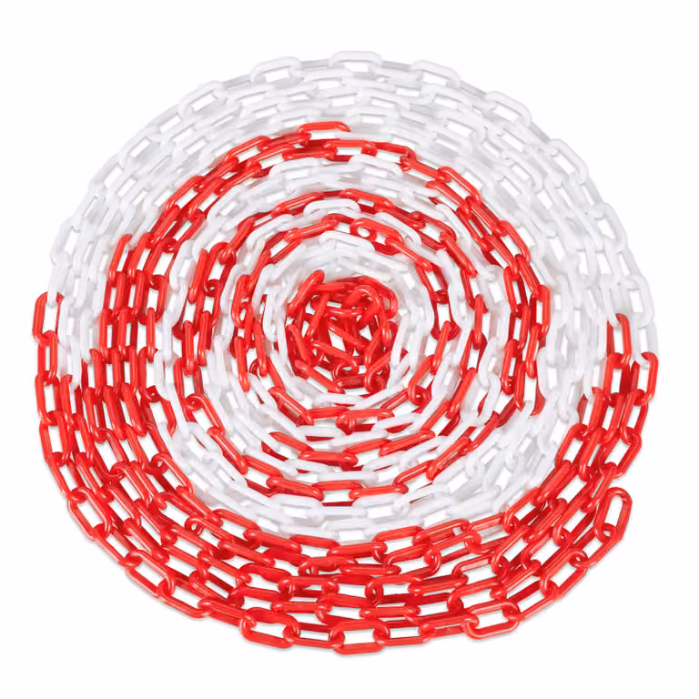 Catena di delimitazione Relaxdays, 50 m, in plastica, per cantieri, parcheggi, code, catena in plastica, rosso/bianco