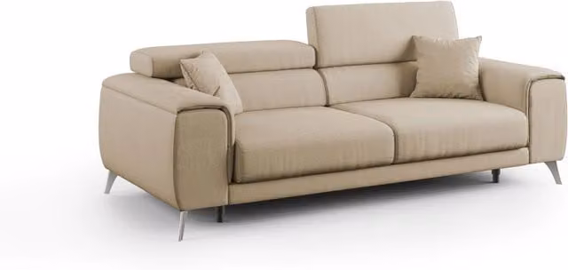 Divano Fusion Divani.Store con sedute allungabili e tessuto smacchiabile, colore cammello, L: 185 cm