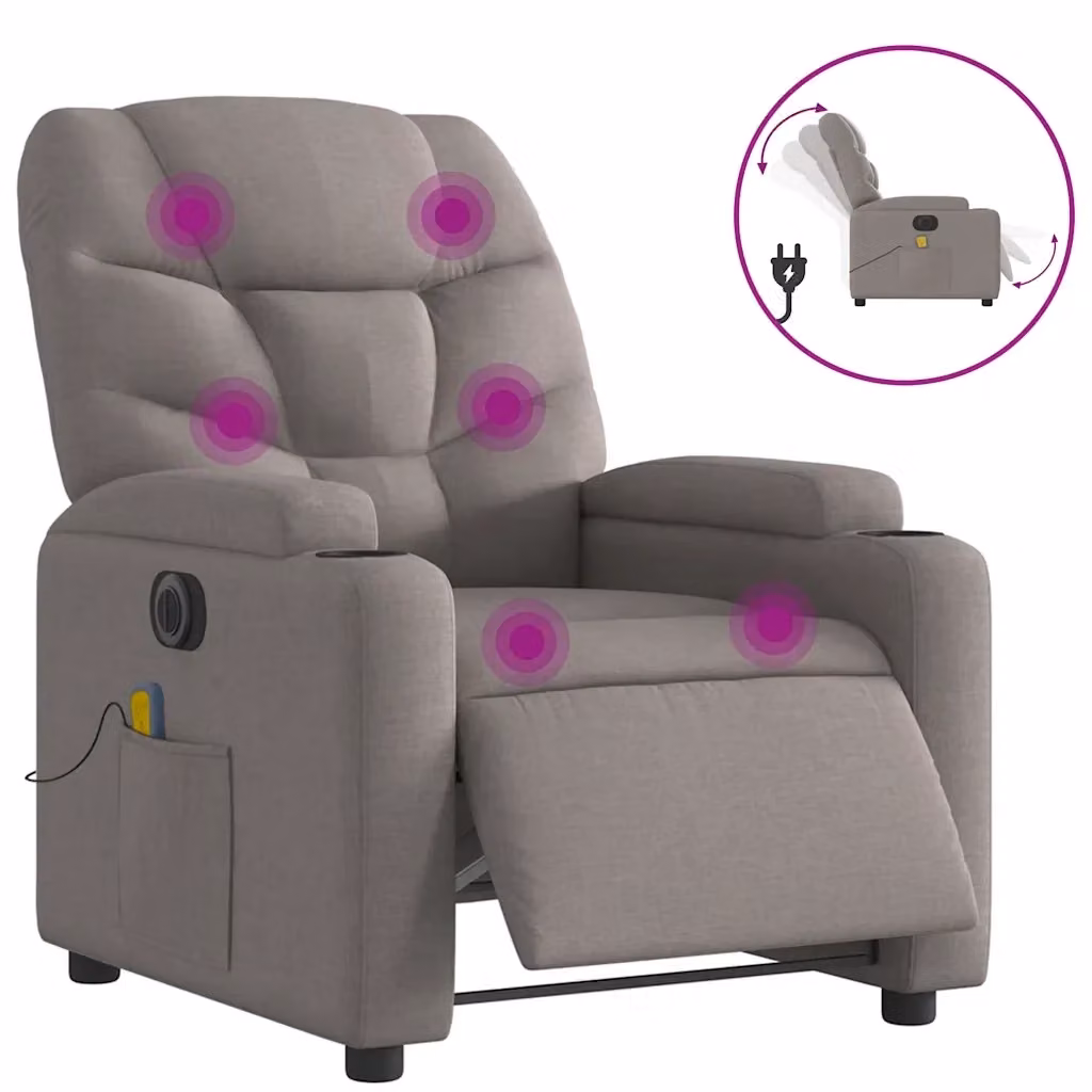 vidaXL Poltrona Massaggiante Reclinabile Elettrica in Tessuto Beige e Grigio – 2