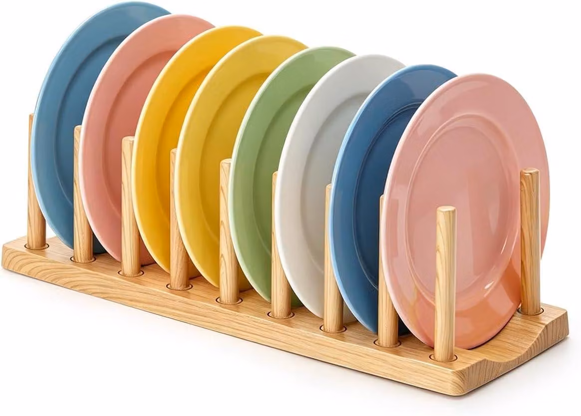 Ripiano portaoggetti in plastica, con 8 scomparti regolabili, ideale per pentole e taglieri, organizer per la cucina