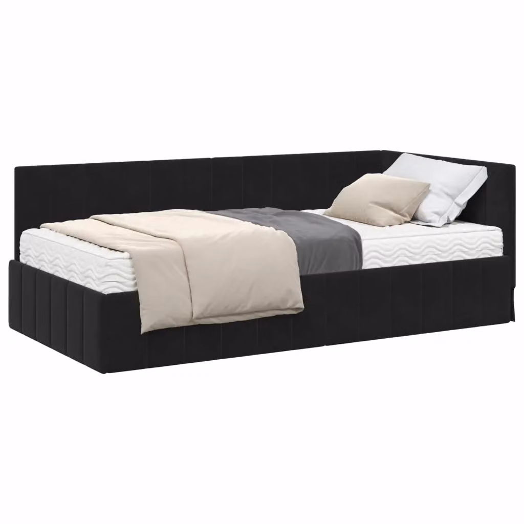 Letto Angolare Moderno con Materasso in 2 Pezzi vidaXL, Rivestimento in Velluto Nero, L/P/H: 90 x 190 x 72 cm – 2